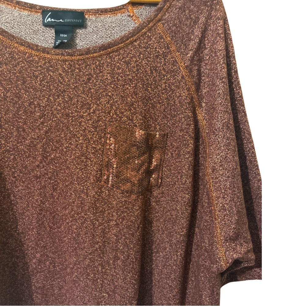 🍁🎄Lane Bryant Holiday Fall Sparkle sequin Copper Orange Blouse Size 22/24 - Picture 4 of 4
